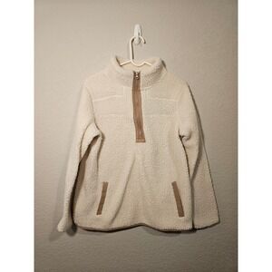 St Johns Bay Cream Teddy Sherpa Fleece Quarter Zip Pullover Jacket Womens M